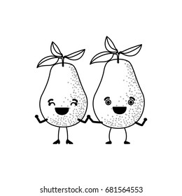 white background of monochrome pair of pear fruits caricature vector illustration