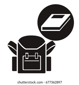 white background with monochrome school bag with circualr frame with book
