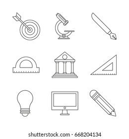 white background with monochrome set silhouettes of education icons - Shutterstock ID 668204134