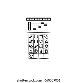 white background with monochrome silhouette of color palette and tool box for designer graphic vector illustration