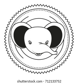 white background with monochrome silhouette frame decorative with face elephant vector illustration