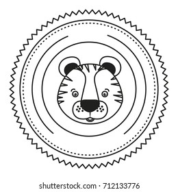 white background with monochrome silhouette frame decorative with face tiger vector illustration