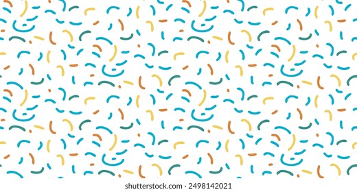 Fondo blanco y líneas curvas multicolores creando un lienzo texturizado. Patrón sin fisuras con líneas minimalistas de colores.