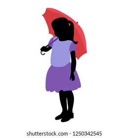 white background, multi-colored silhouette of a child girl with an umbrella