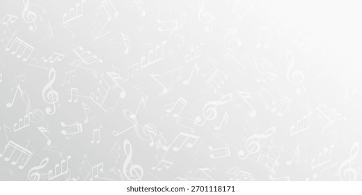 Fondo blanco con notas musicales. Grieta de agudos. Ilustración vectorial.