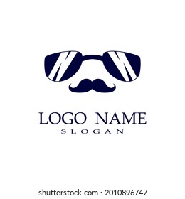 bigote de fondo blanco y logotipo de gafas