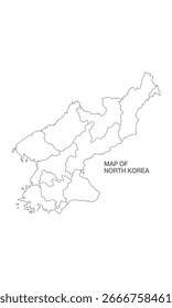 Fondo blanco del mapa de Corea del Norte con diseño de arte de línea, perfecto para proyectos educativos, geográficos y creativos.