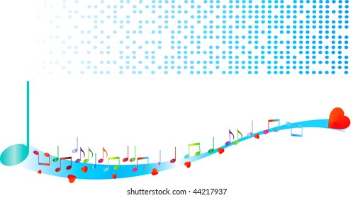 white background with notes and red hearts for Valentine holiday