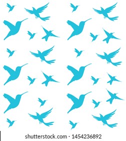 white background on blue bird silhouette pattern vector