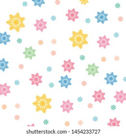 white background on colorful snowflake pattern vector