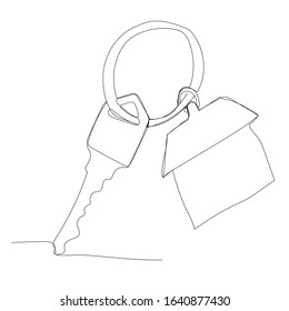 white background, one line drawing of house keys