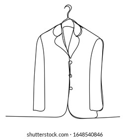 white background, one-line drawing of clothes on a hanger