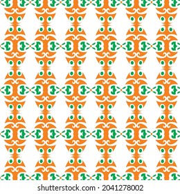 white background with orange and green tribe abstract pattern for fabric, tile , ceramic and etc
