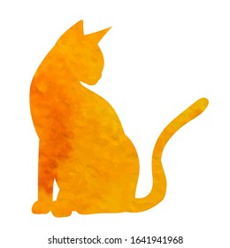 white background, orange watercolor silhouette of a cat