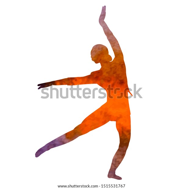 White Background Orange Watercolor Silhouette Girl Stock Vector ... Watercolor People Dancing