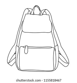 white background, outline, simple sketch of a backpack
