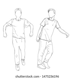 white background, outline, sketch guy dancing