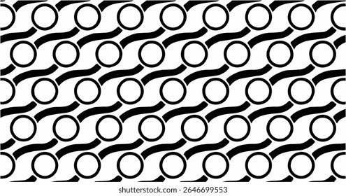 White background with overlapping black circle and ring shapes, creating a retro geometric visual flow.
