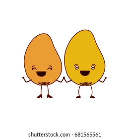 white background with pair of mango fruits caricature vector illustration