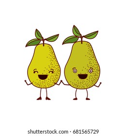 white background with pair of pear fruits caricature vector illustration