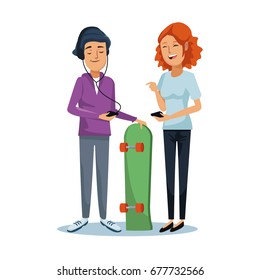 white background with pair of youngs social network communication