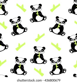 White background panda. Seamless pattern bear. Vector illustration