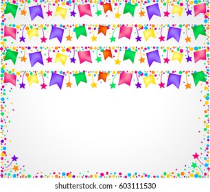 White background for parties with colorful flags on top and space for text below