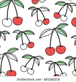 white background with pattern color sections of cherries fruits vector illustration