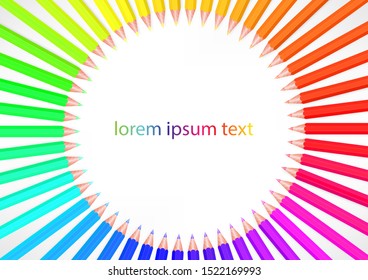 White background pencil with circle Space to put text, Sort the colors according to the primary colors.