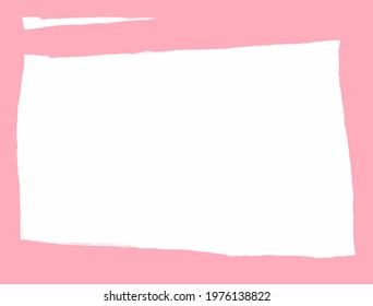 White background with a pink border drawn by hand with a rough brush. Grunge, watercolor, paint. Simple vector illustration.