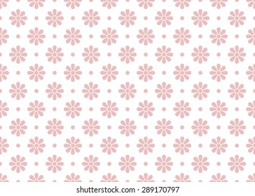 White background. Pink dotted flowers. Seamless modern pattern