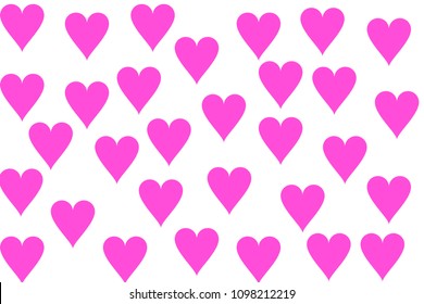 White background with pink heart. Use for make clothes and wallpaper.