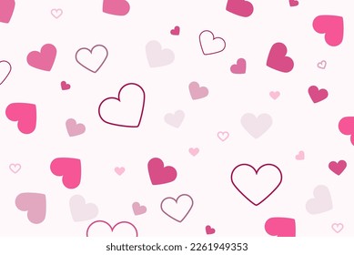 White background with pink hearts, pinky backdrop concept, random size hearts, abstract background with heart, love concept, vector design