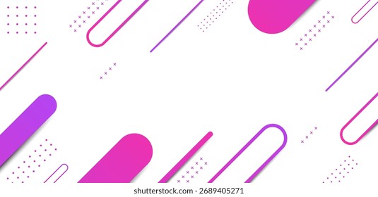 Fondo blanco con Elementos geométricos rosas y púrpuras