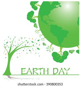 White background with planet earth and trees for earth day