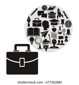 white background with portfolio and circular frame with monochrome elements academic knowledge inside