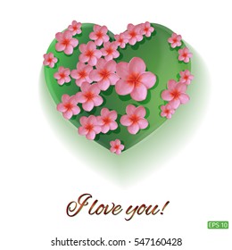 White background. Postcard heart. Valentine's day. I love you. Flowers