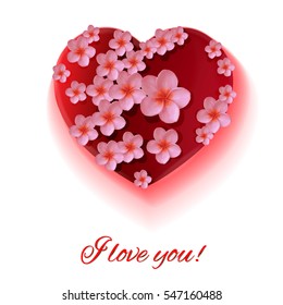 White background. Postcard heart. Valentine's day. I love you. Flowers