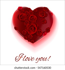 White background. Postcard heart. Valentine's day. I love you. Flowers