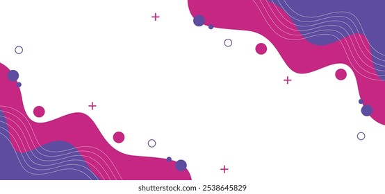 A white background with purple and blue waves and dots. The dots are scattered throughout the image, creating a sense of movement and energy. Scene is dynamic and lively