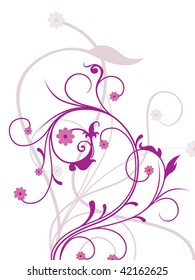 white background with purple floral illustration