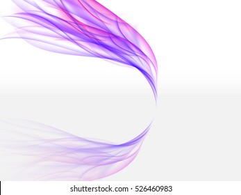 White background with purple pink abstract of wavy lines and its reflection. Abstract violet background. Bright illustration