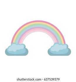 white background with rainbow between two clouds vector illustration