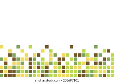 White Background With Random Colored Squares In Shades Of Brown, Yellow And Green