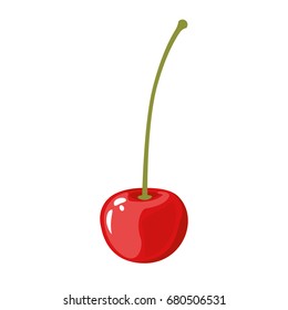 white background of realistic cherry with stem vector illustration