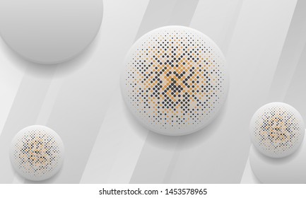 White background with realistic circle shapes. Texture with colorful halftone. Modern background design.