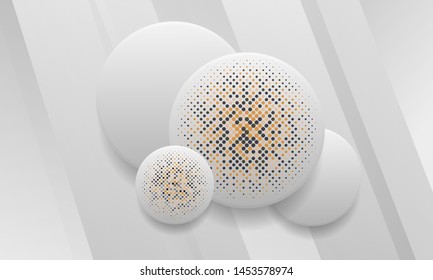 White background with realistic circle shapes. Texture with colorful halftone. Modern background design.