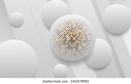 White background with realistic circle shapes. Texture with colorful halftone. Modern background design.