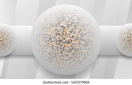 White background with realistic circle shapes. Texture with colorful halftone. Modern background design.