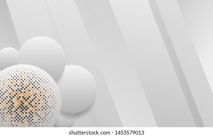 White background with realistic circle shapes. Texture with colorful halftone. Modern background design.